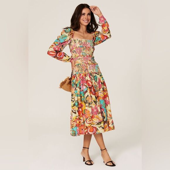 Hemant & Nandita Dresses & Skirts - Hemant & Nandita Aroha floral smocked midi Dress size small